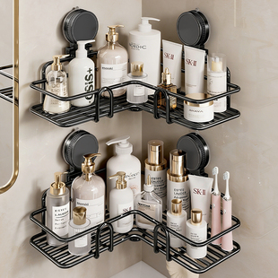 吸盘式卫生间置物架浴室架子免打孔壁挂厕所洗漱台洗澡三角收纳架