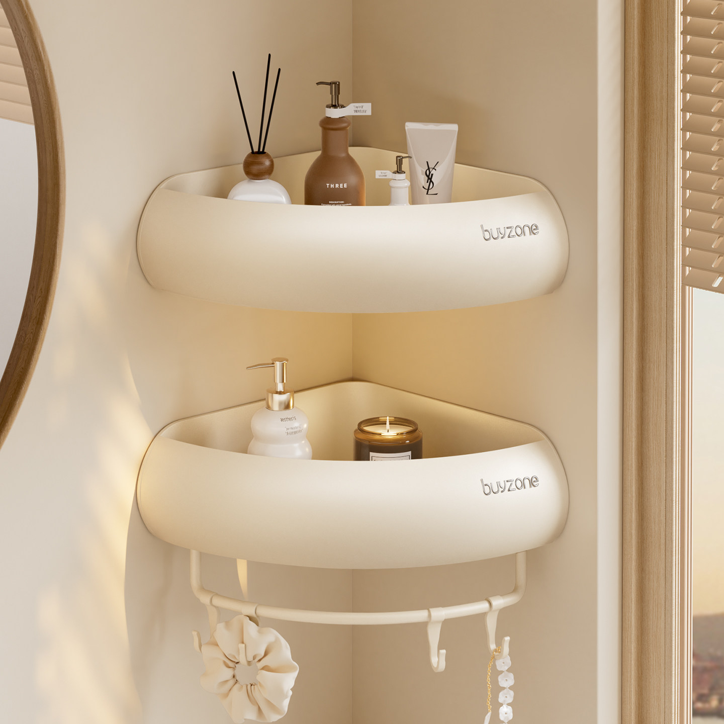 高颜值浴室置物架免打孔卫生间三角篮厕所洗漱台墙上收纳转角架子