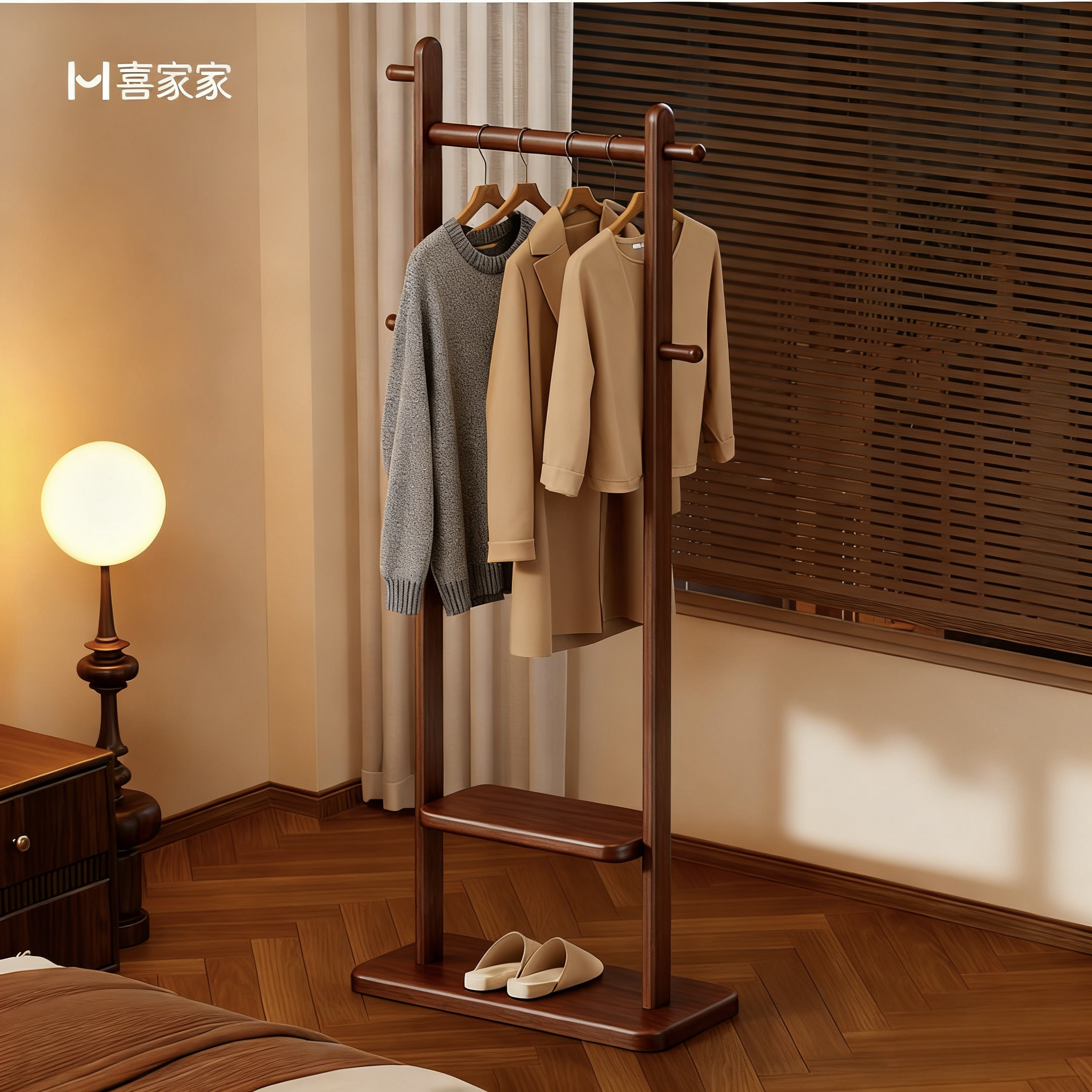 【全实木】落地衣架双杆更稳定