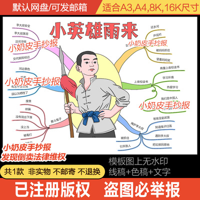 革命小英雄雨来思维导图模板半成品红色基因电子版黑线稿涂色填色