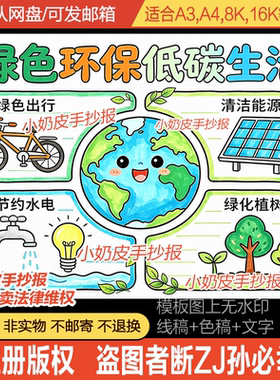 绿色环保低碳生活手抄报绘画海报主题画模板电子版黑白线稿