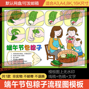端午节包粽子制作流程图手抄报模板中华美食小报电子版五月初五