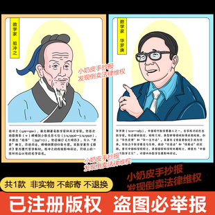 人物名片知识卡手卡黑线描 数学家华罗庚祖冲之人物卡手抄报电子版