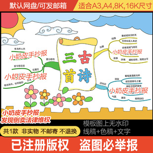 古诗三首思维导图手抄报出塞凉州词夏日绝句模板半成品电子版线稿