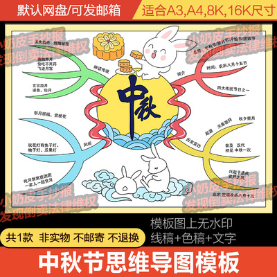 中秋节思维导图中国传统节日习俗传说电子版模板空白线稿涂色填色