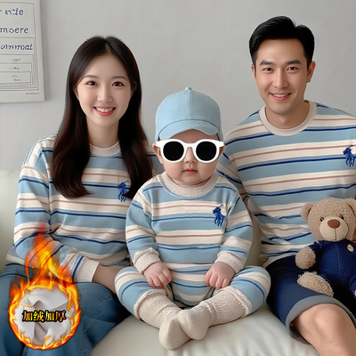亲子一家三口家庭加绒卫衣秋冬装