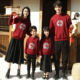 亲子装 母女裙子春节表演服 秋冬中国风汉服卫衣一家三四口家庭套装