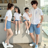 三口T恤表演活动服夏季 亲子装 网红潮 一家四口家庭套装 夏装 全家装