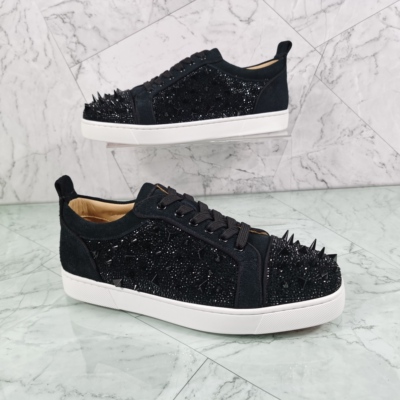 夏季新款CL真皮潮流男鞋CL平底鞋低帮水钻红底鞋休闲情侣潮板鞋