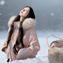 中长款 狐狸毛牛仔派克服冬季 獭兔毛皮草毛领外套 韩女派克 渔小平