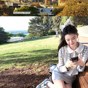 渔小平 TB少女 格纹娃娃领甜美减龄衬衫毛衣两件套女秋冬上衣套装