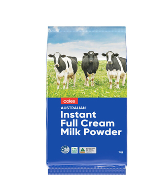 澳洲直邮进口coles全脂高钙高蛋白成人奶粉1公斤袋装奶粉3袋包邮