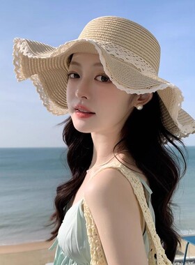 新款波浪边草帽女春夏季
