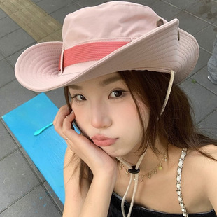 休闲纯棉帽子女春秋季户外露营登山帽夏天遮阳渔夫帽太阳防晒帽