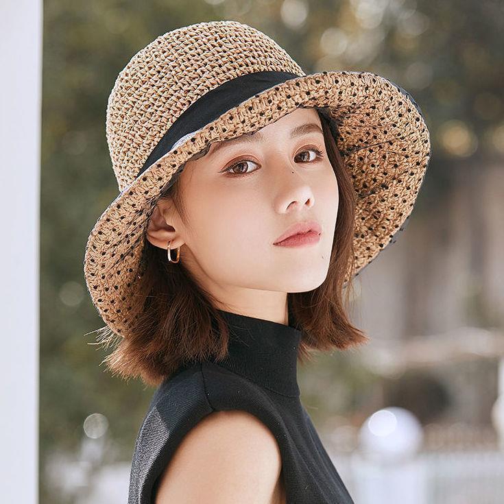 海边帽子女春夏季出游网纱沙滩草帽夏天休闲百搭防晒遮阳帽太阳帽