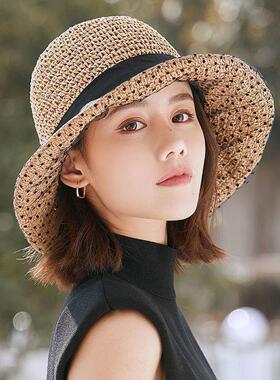 海边帽子女春夏季出游网纱沙滩草帽夏天休闲百搭防晒遮阳帽太阳帽