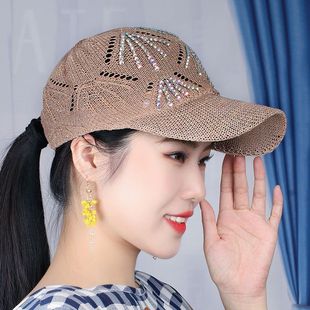 帽子女新款夏季潮镶钻女士棒球帽遮阳防晒时尚百搭大头围鸭舌帽