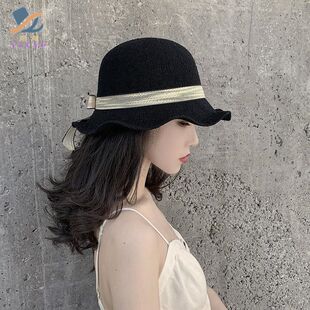 休闲波浪边帽子女春夏季防晒出游盆帽时尚百搭沙滩遮阳出游太阳帽