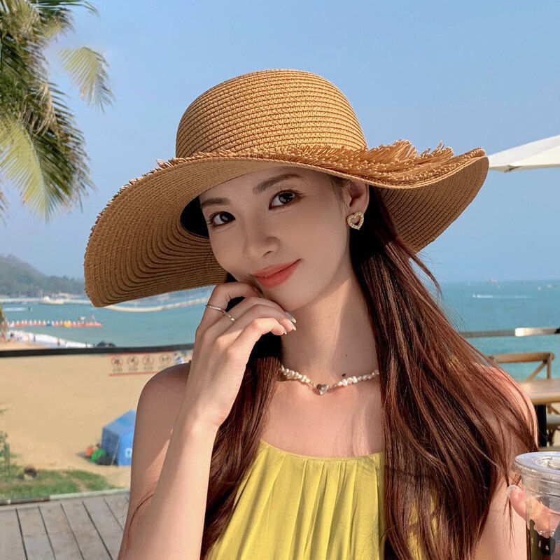 新款网红帽子女春夏季时尚百搭度假休闲遮阳帽户外海边防晒草帽潮