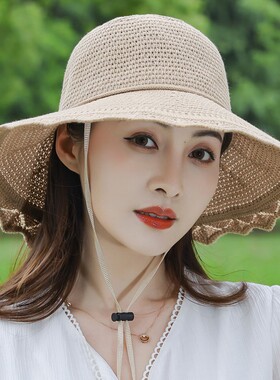 可水洗折叠帽子女春夏季防紫外线防晒遮阳帽夏天凉帽百搭渔夫帽