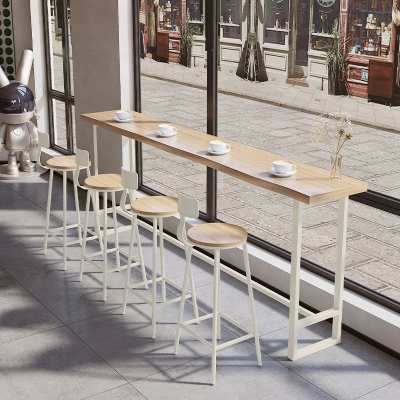实木吧台桌美式定制家用阳台简约高脚长条桌桌椅组合商用靠墙窄桌