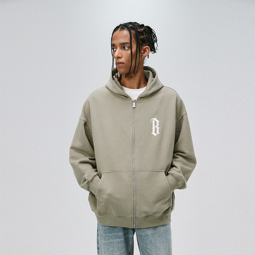 BONELESS基础B字开衫连帽卫衣