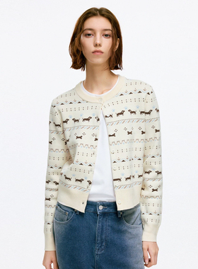 【费尔岛系列】BONELESS腊肠狗图腾提花针织毛衣冬季保暖开衫上衣