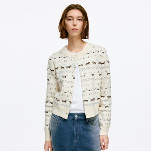 【费尔岛系列】BONELESS腊肠狗图腾提花针织毛衣冬季保暖开衫上衣