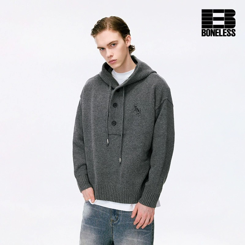 刺绣字母毛衣抽绳设计卫衣外套