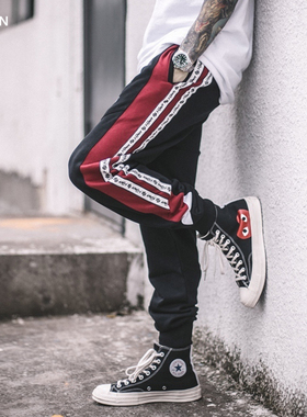 正品现货APHELION复古条纹串标春夏运动裤校服校园套装男束脚裤潮