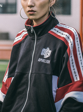 APHELION复古条纹运动宽松串标校园情侣套装外套夹克
