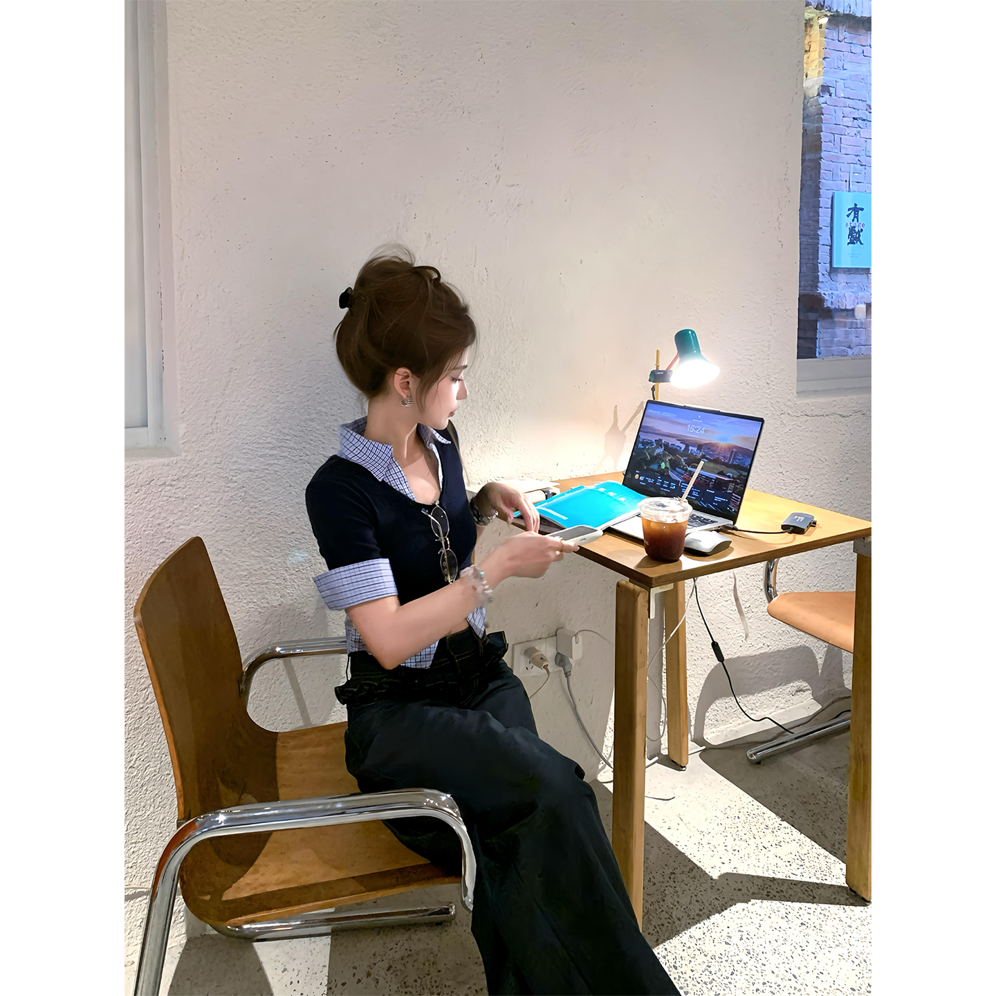 CAFE ROSE 设计感假两件开衫女夏季新款拼接撞色短袖衬衣休闲衬衫