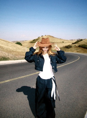 CAFE ROSE 秋冬新款复古百搭牛仔外套女宽松休闲阔腿裤长裤两件套