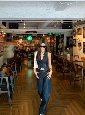 CAFE ROSE辣妹蕾丝V领高级感短款马夹女夏季新款单排扣设计感马甲
