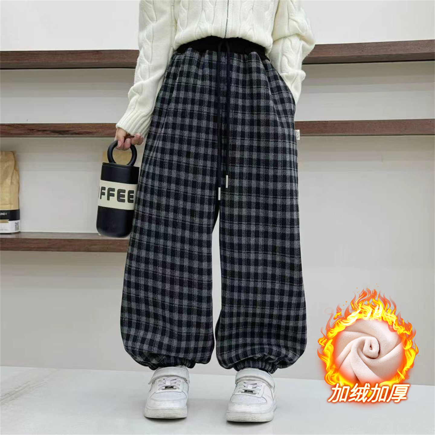 中大童加绒格子裤2025冬季新款男女童韩版洋气百搭保暖休闲束口裤,童装/婴儿装/亲子装,裤子,淘宝优惠券,粉丝福利购,淘宝优惠卷