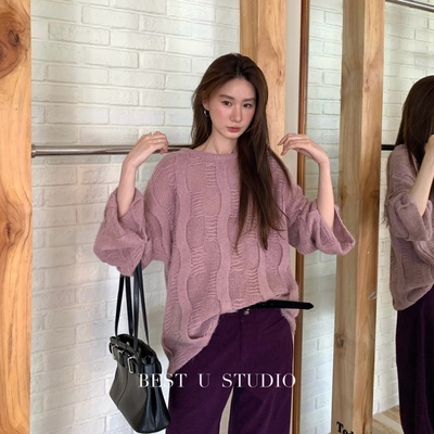 BestU小众暗纹长袖毛衣上衣