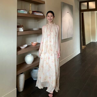 TCW印花半身裙女夏日新款法式浪漫风碎花半裙飘逸长裙度假风裙子