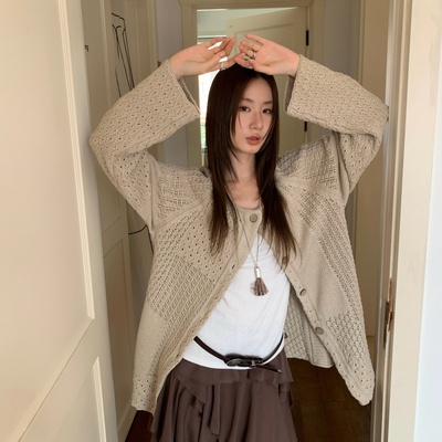 BestU复古宽松麻花针织开衫女