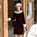 U娃娃领显瘦气质短裙 Best TCCW法式 复古风丝绒连衣裙女秋冬新款