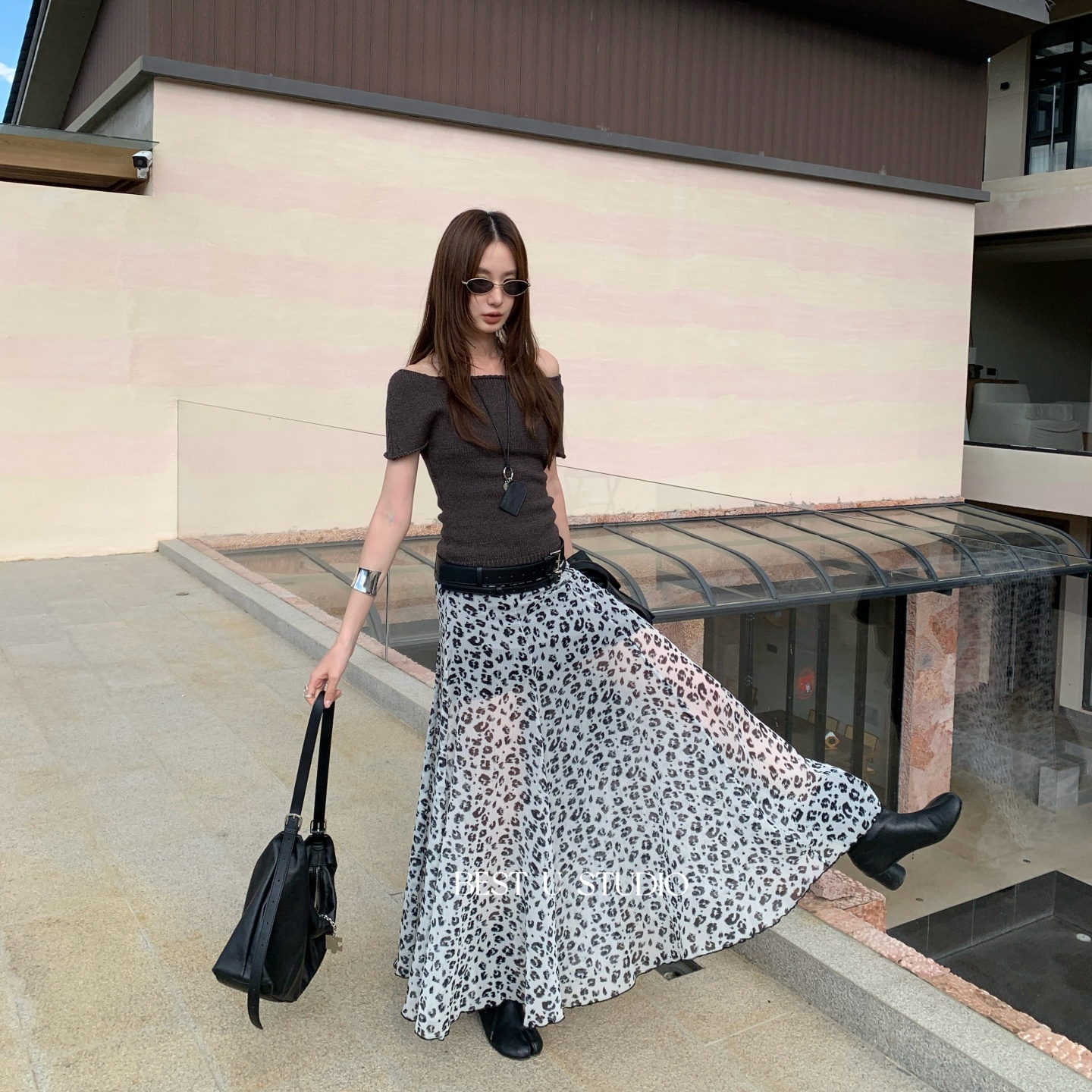 BestU小众印花豹纹半身裙女