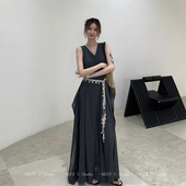 新款 背心连衣裙女夏季 度假风长裙小众V领宽松裙子 U气质法式 Best