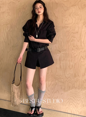 TCCW设计感小众假两件裤裙女春夏新款Best U纯色别致短裙裤百搭