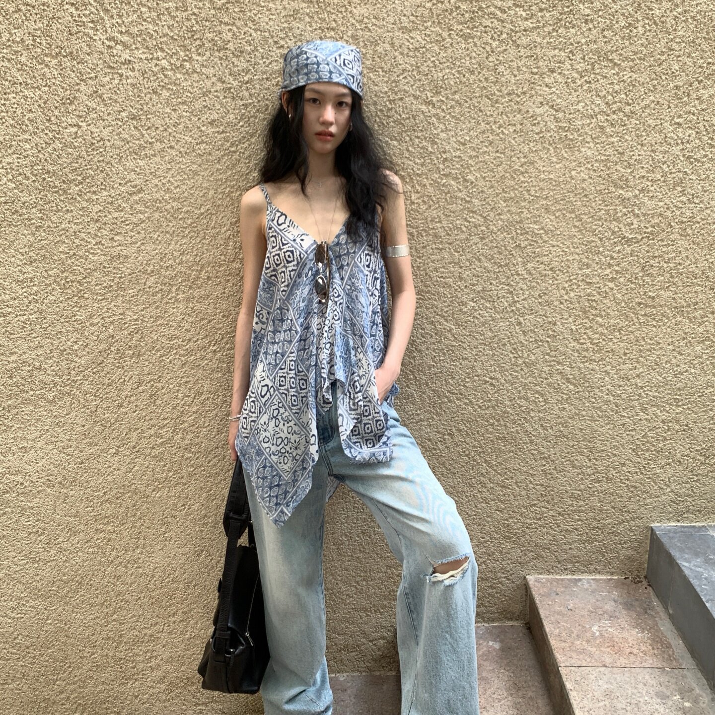TCCW印花背心女夏上新宽松度假风小衫波嬉风佩斯利花纹吊带上衣