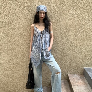 TCCW印花背心女夏上新宽松度假风小衫波嬉风佩斯利花纹吊带上衣