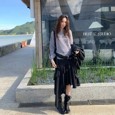 BestU蕾丝花边不规则半身裙女