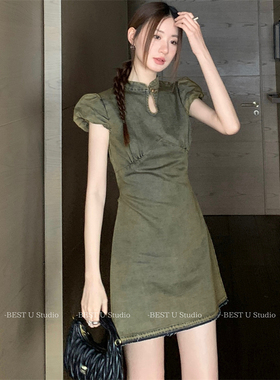 Best U新中式改良旗袍短款连衣裙女夏季新款收腰显瘦中国风裙子潮