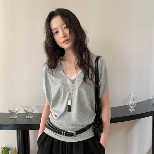 BestU真两件蕾丝吊带叠穿上衣