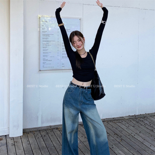 打底内搭长袖 Best 百搭修身 纯色针织T恤女秋冬新款 上衣 U简约短款