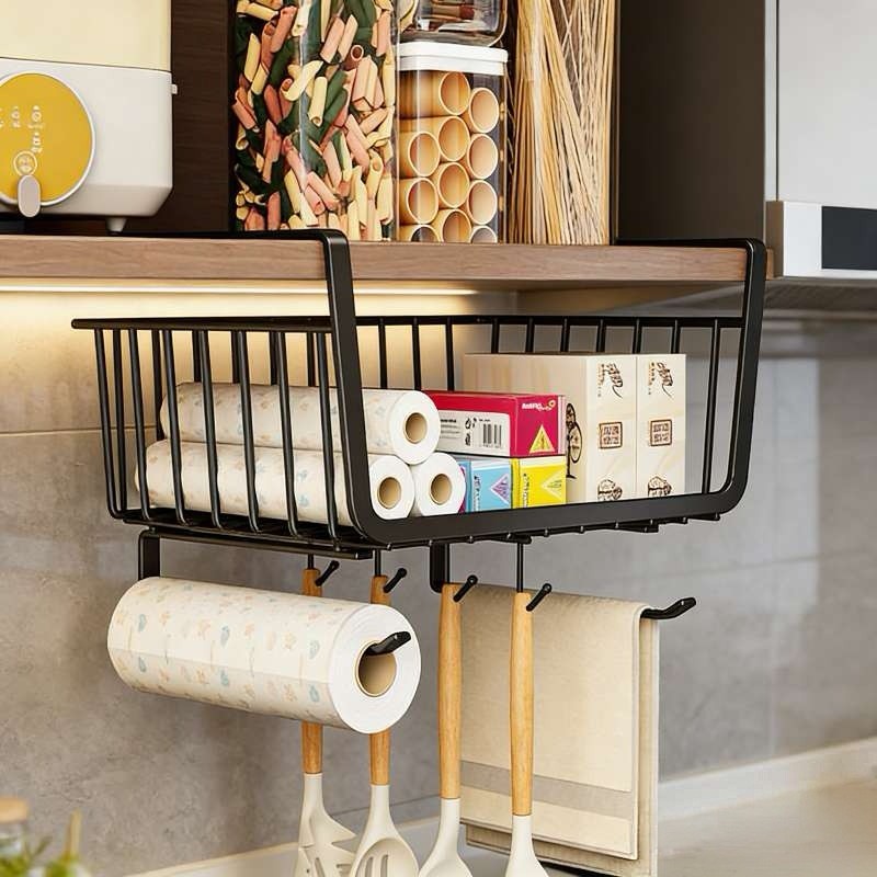 厨房收纳架免打孔抹布架厨房置物架纸巾架卷纸架橱柜挂篮下挂篮,厨房/烹饪用具,抹布架/厨房清洁收纳架,淘宝优惠券,粉丝福利购,淘宝优惠卷