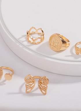 东大门韩国合金脸谱镂空蝴蝶戒指